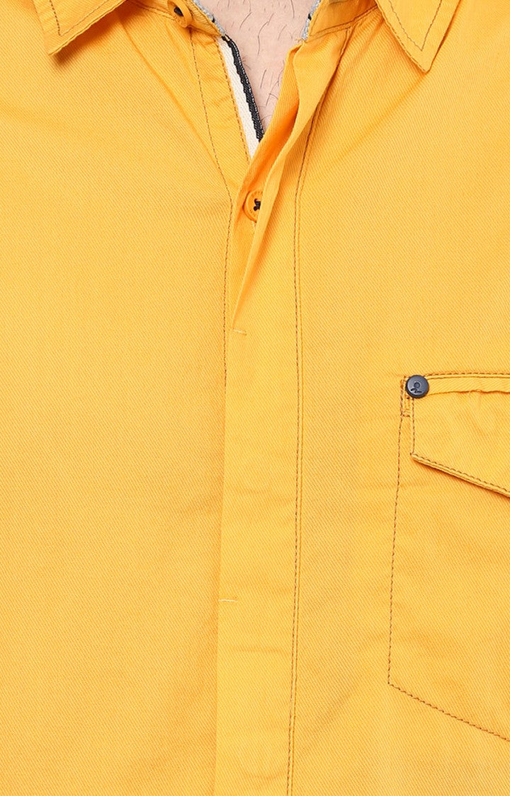 Spykar Men'S Yellow Cotton Solid Casual Shirts