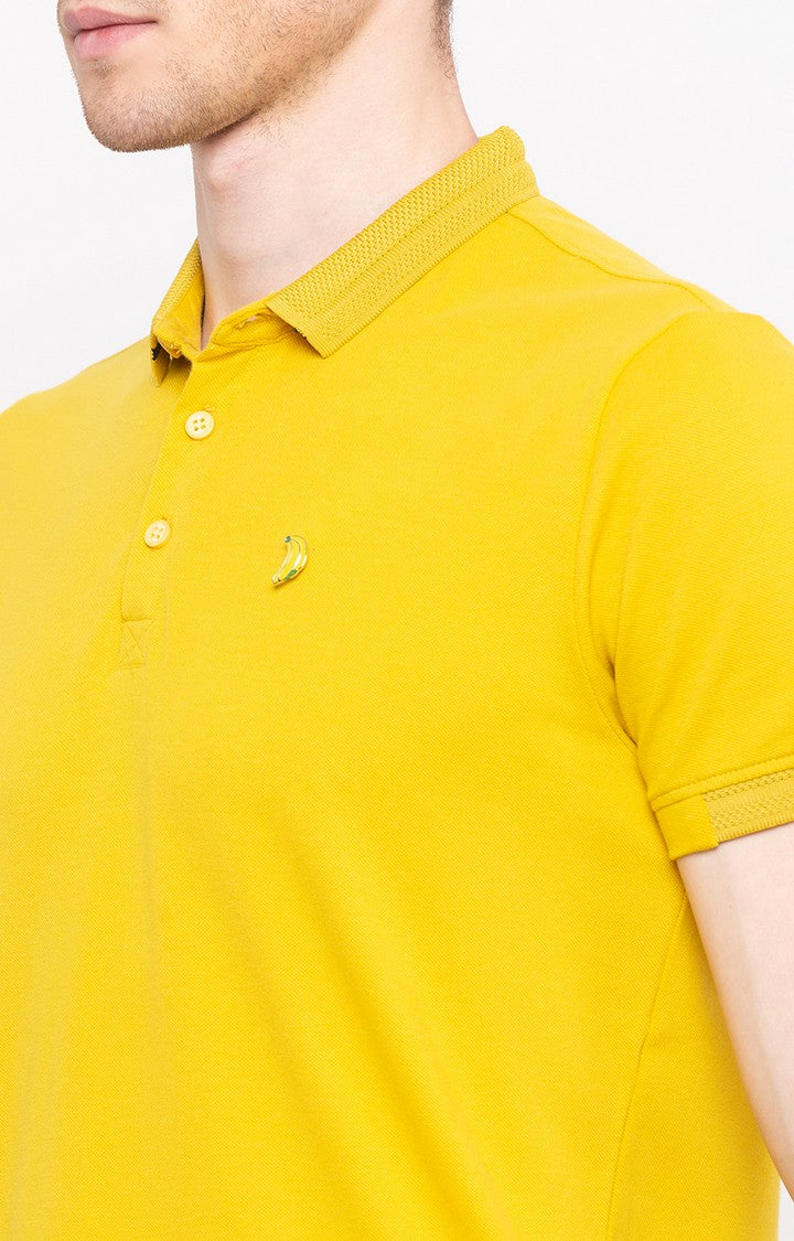 Spykar Mustard Solid Slim Fit Polo T-Shirt