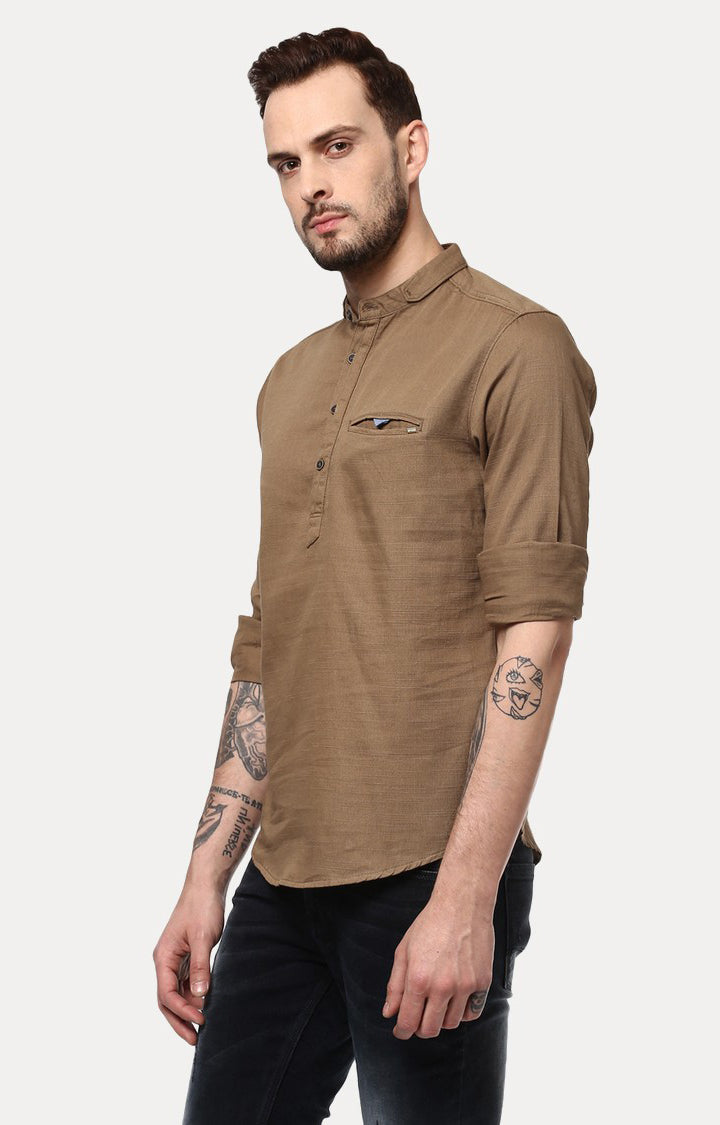 Spykar Men'S Brown Cotton Solid Casual Shirts