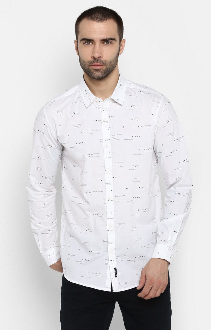 Spykar Men'S White Cotton Printed Casual Shirts