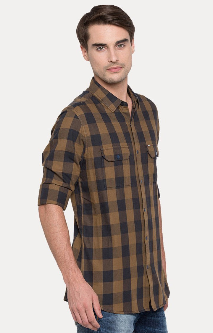 Spykar Men'S Brown Cotton Checked Casual Shirts