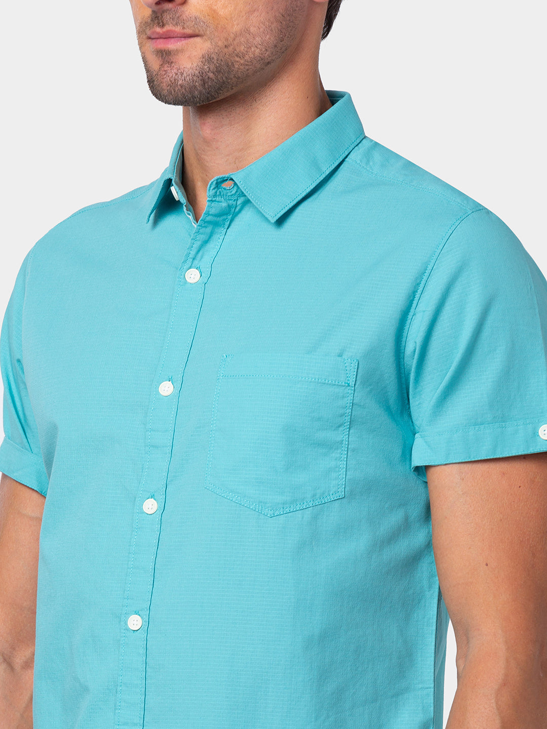 Spykar Men Cool Blue Cotton Slim Fit Plain Shirt