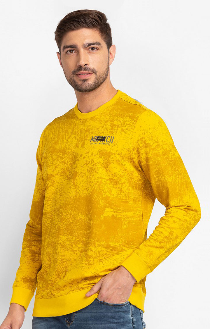 Spykar Sulphur Yellow Cotton Full Sleeve Round Neck Sweatshirt For Men