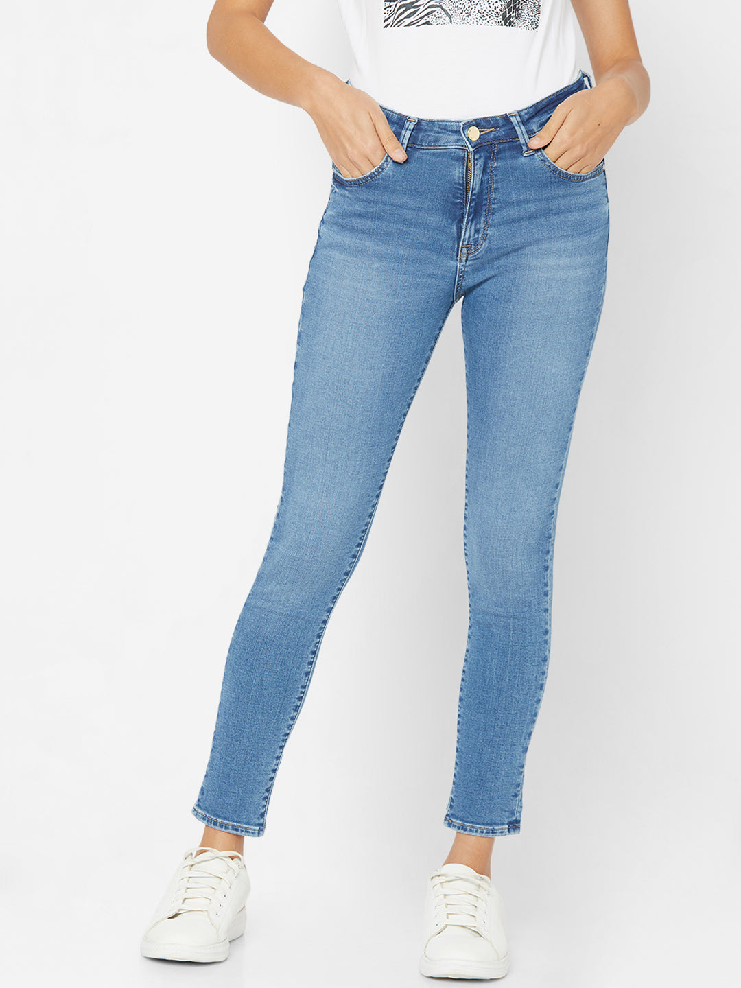 Spykar Women Lt Blue Solid Skinny Mid-Rise Jeans (Adora)