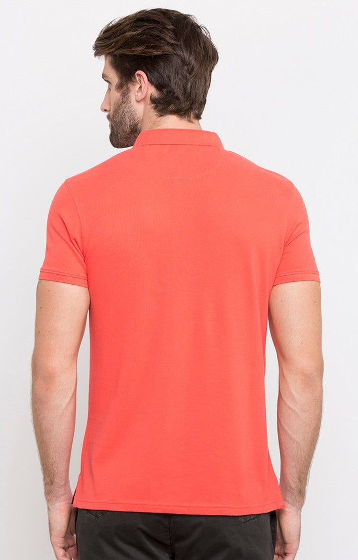 Spykar Coral Solid Slim Fit Polo T-Shirt