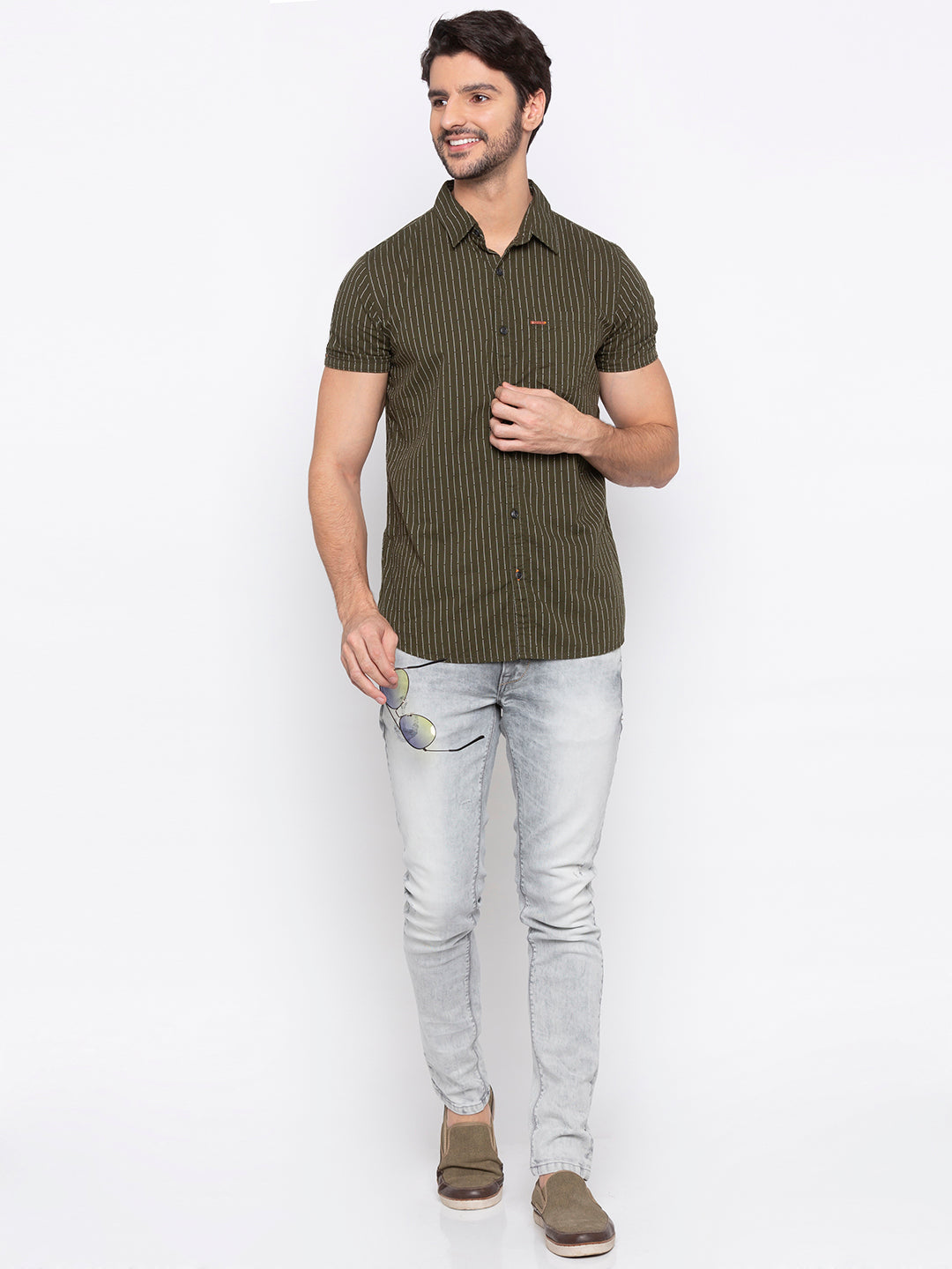 Spykar Men Green Cotton Casual Shirt