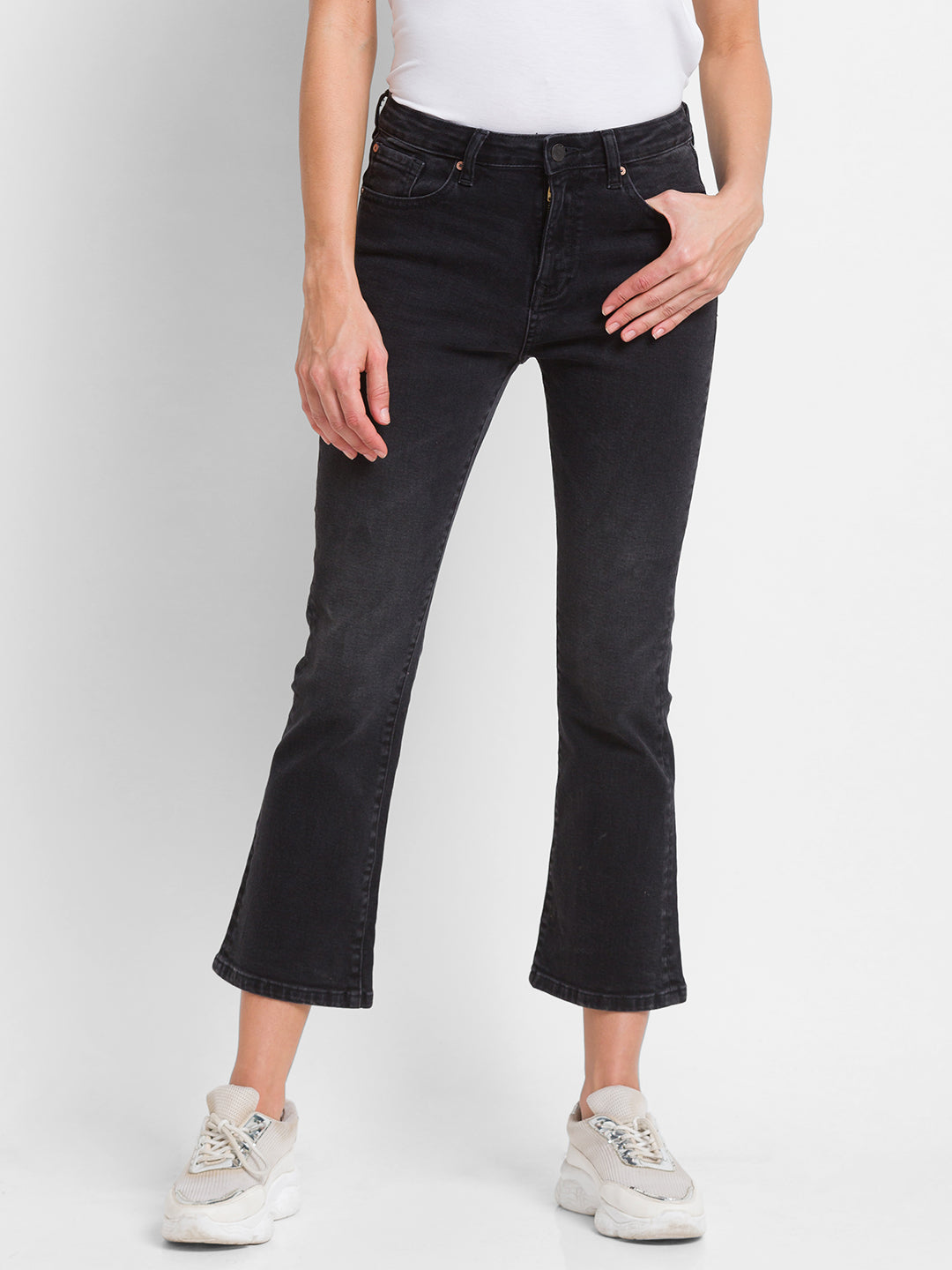 Spykar Black Lycra Flare Fit Ankle Length Jeans For Women (Elissa)