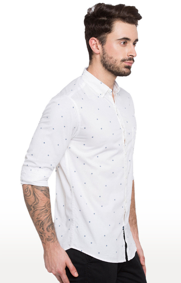 Spykar Men'S White Cotton Printed Casual Shirts