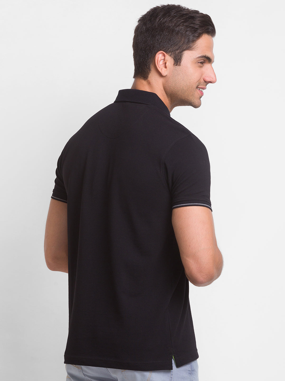 Spykar Black Cotton Half Sleeve Plain Casual Polo T-Shirt For Men