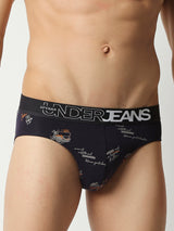 Men Premium Navy Blue Cotton Blend Regular Fit Brief- Underjeans By Spykar