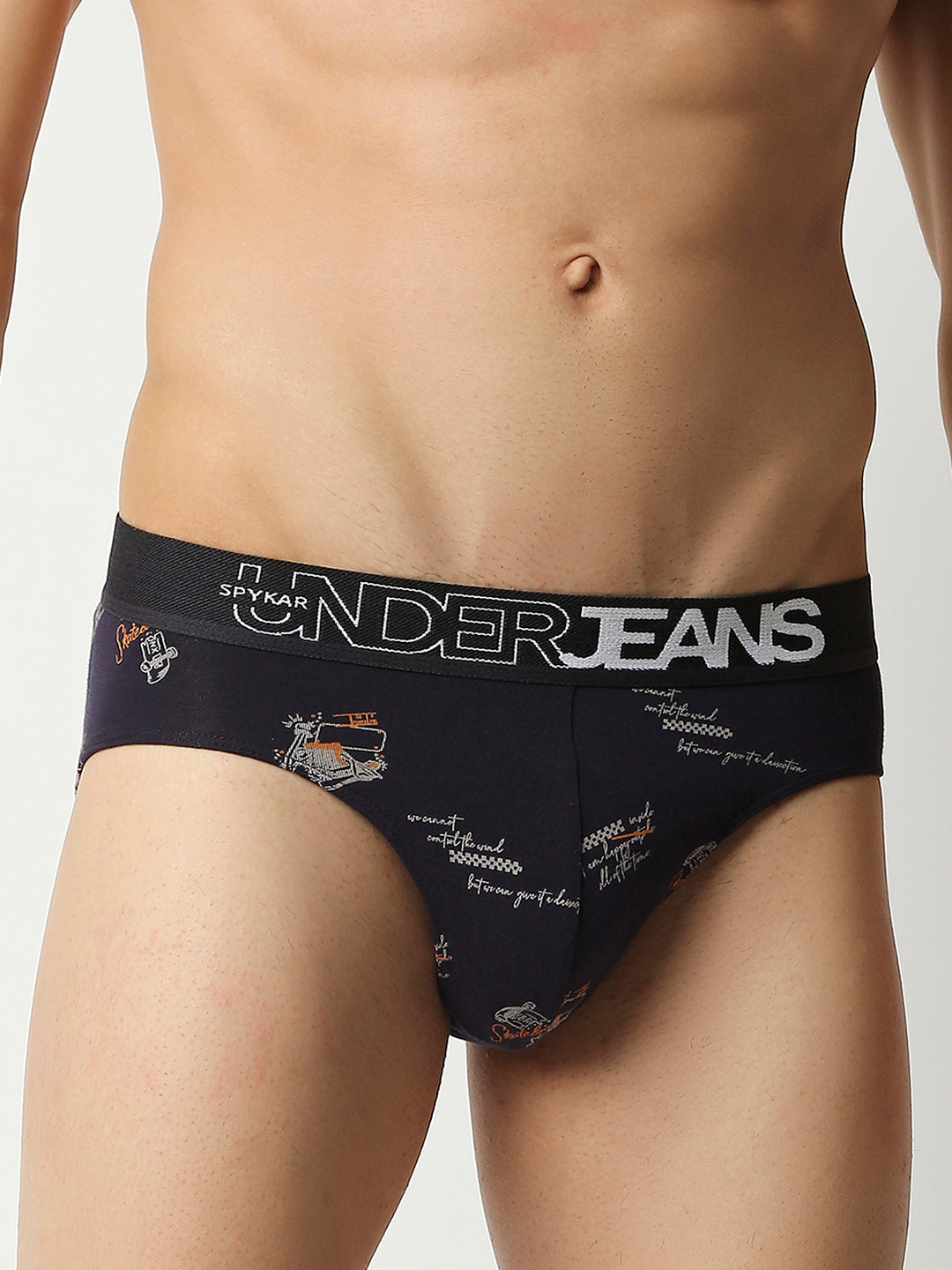 Men Premium Navy Blue Cotton Blend Regular Fit Brief- Underjeans By Spykar