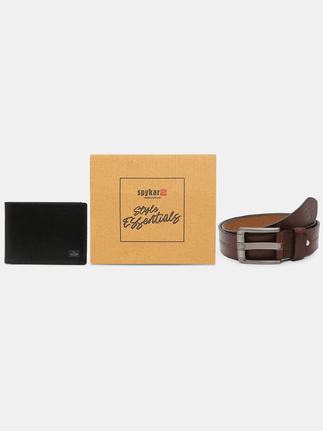 Spykar Black Leather Belt & Wallet Combo