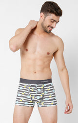 Men Premium Grey Cotton Blend Printed Trunk- Underjeans By Spykar