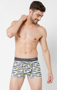 Men Premium Grey Cotton Blend Printed Trunk- Underjeans By Spykar
