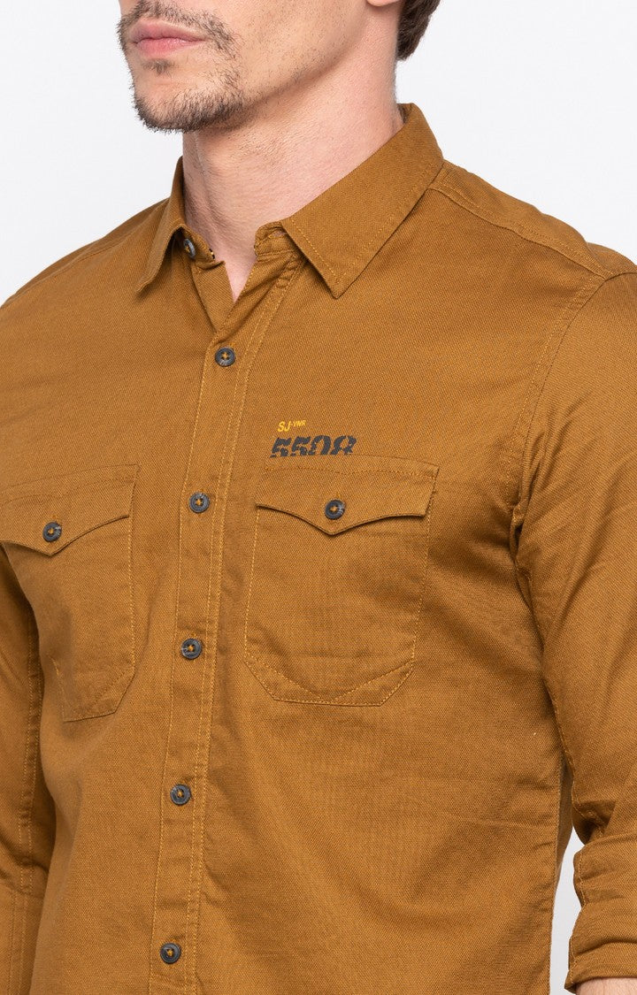 Spykar Men'S Brown Cotton Solid Casual Shirts