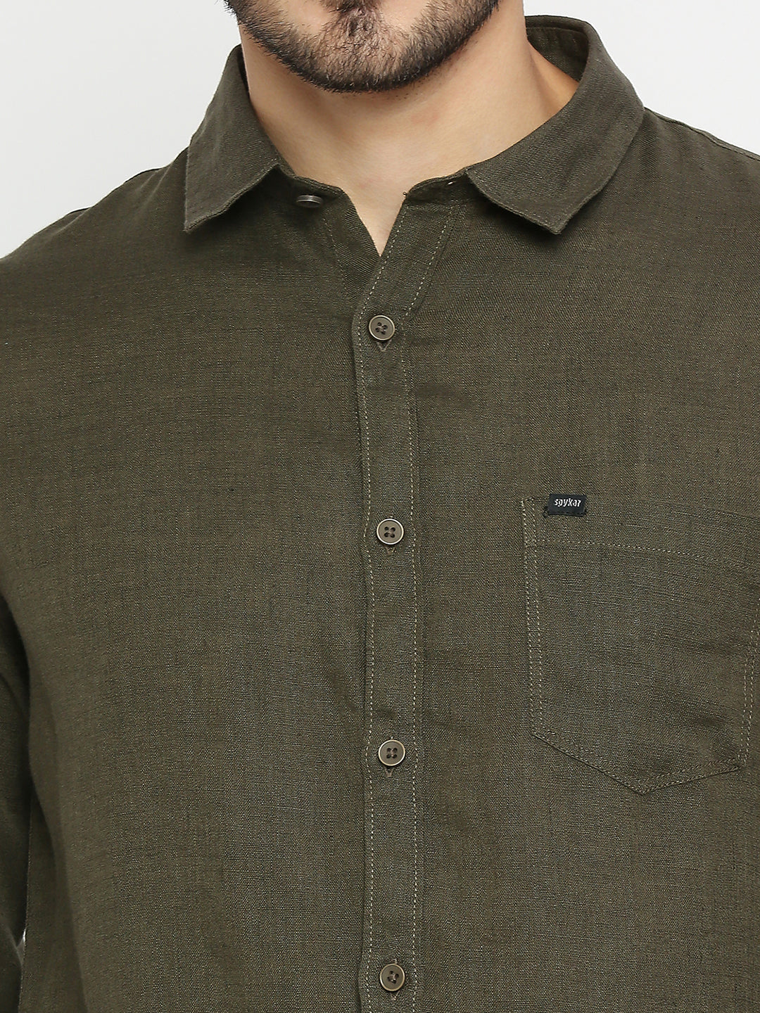 Spykar Men Olive Green Cotton Full Sleeve Plain Shirt