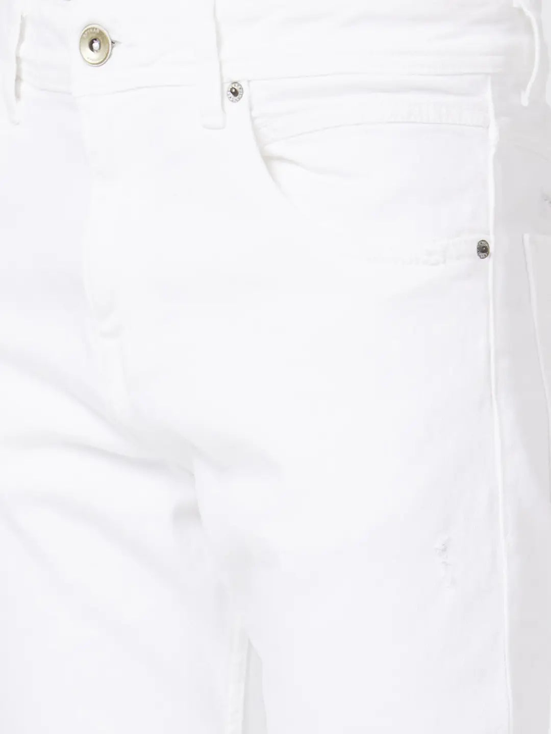 Spykar Men White Cotton Slim Fit Tapered Length Knee Slash Mid Rise Jeans (Kano)