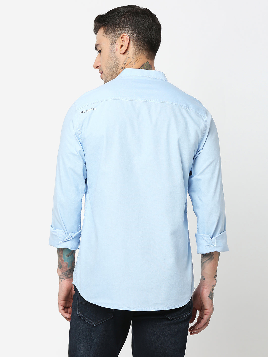 Spykar Men Sky Blue Cotton Slim Fit Plain Shirts