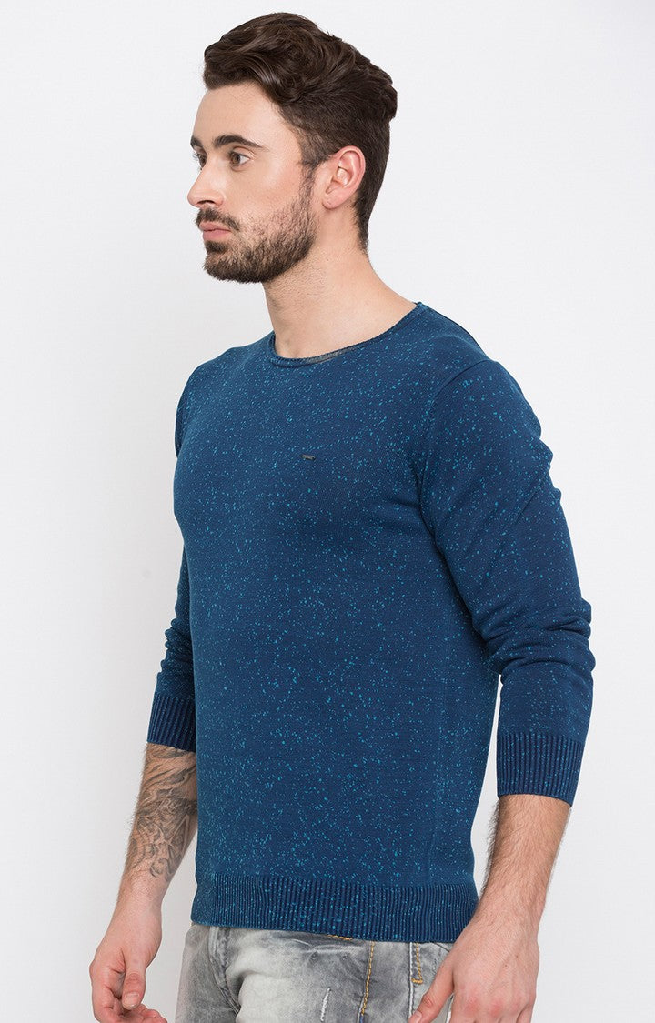 Spykar Blue Printed Slim Fit Men T-Shirts