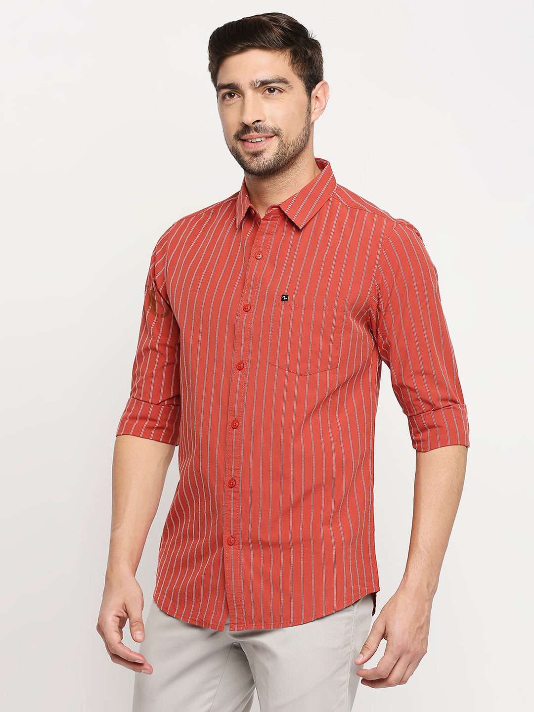 Spykar Men Red Cotton Regular Fit Full Sleeve Casual Shirt