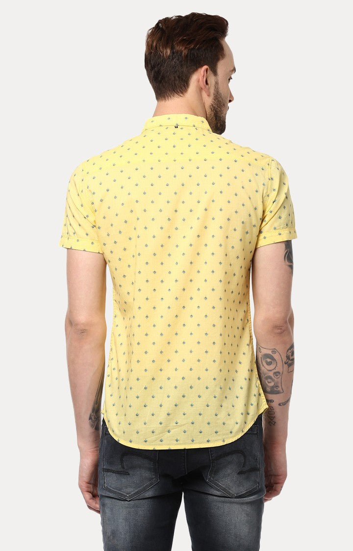 Spykar Men'S Yellow Cotton Printed Casual Shirts