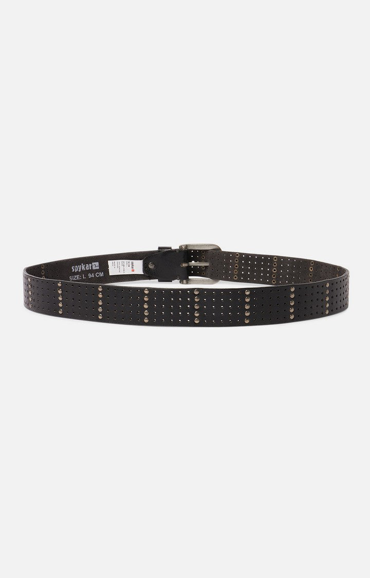Spykar Men Black Genuine Leather Belt