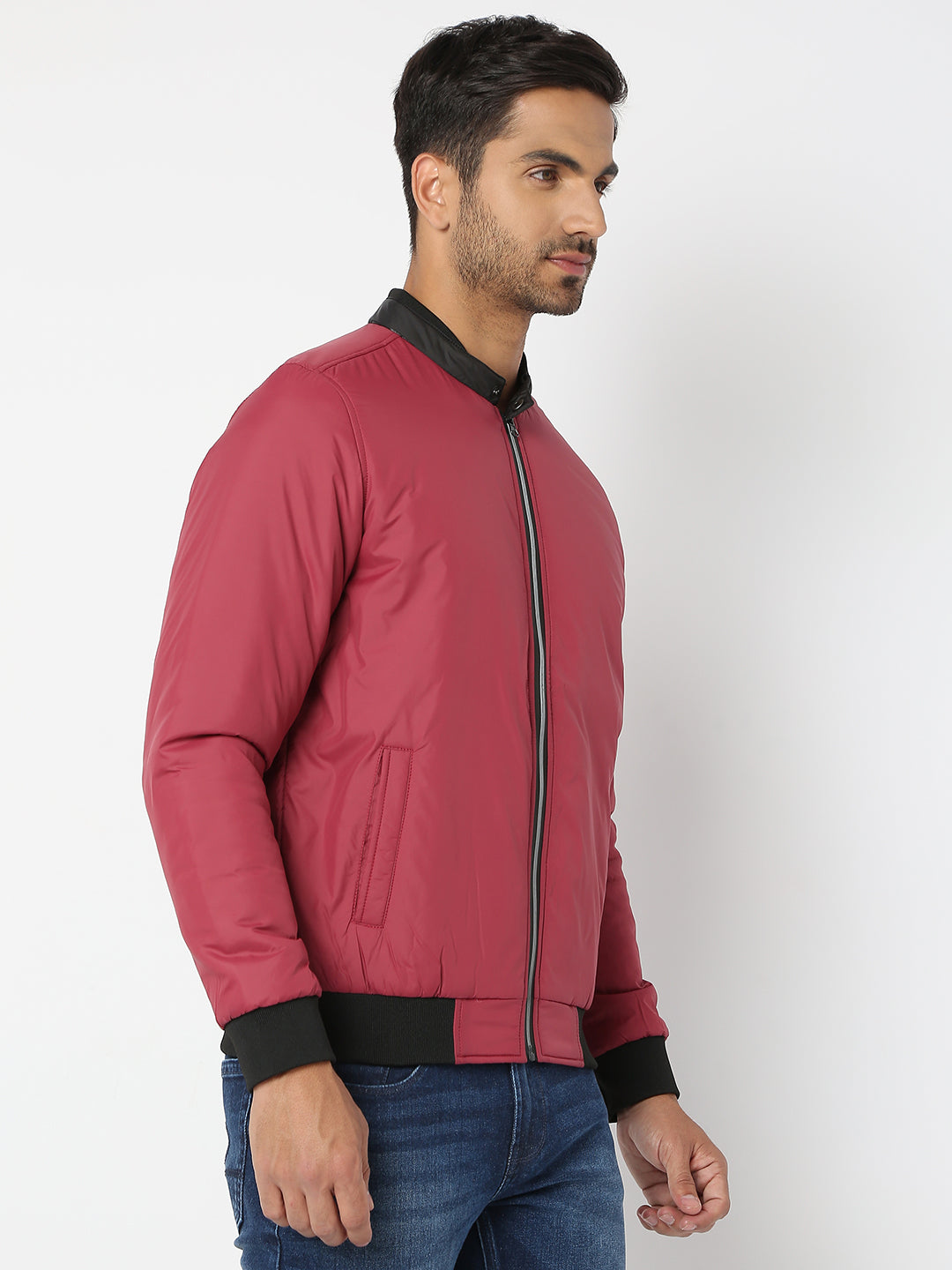 Spykar Men Maroon Nylon Regular Fit Jacket