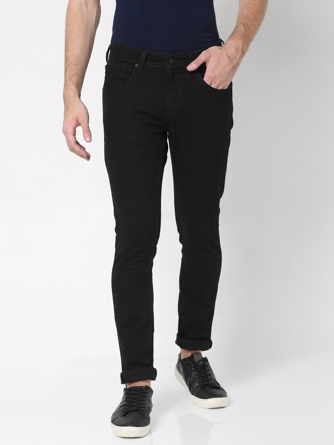 Spykar Men Black Cotton Slim Fit Narrow Length Jeans (Skinny)