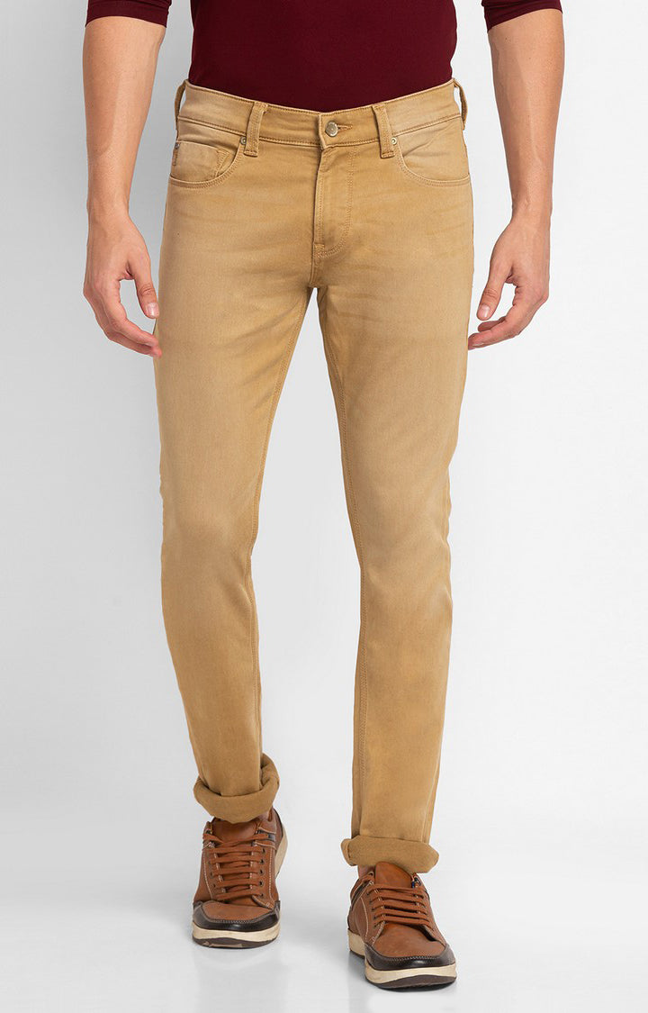 Spykar Sand Cotton Slim Fit Narrow Length Jeans For Men (Skinny)