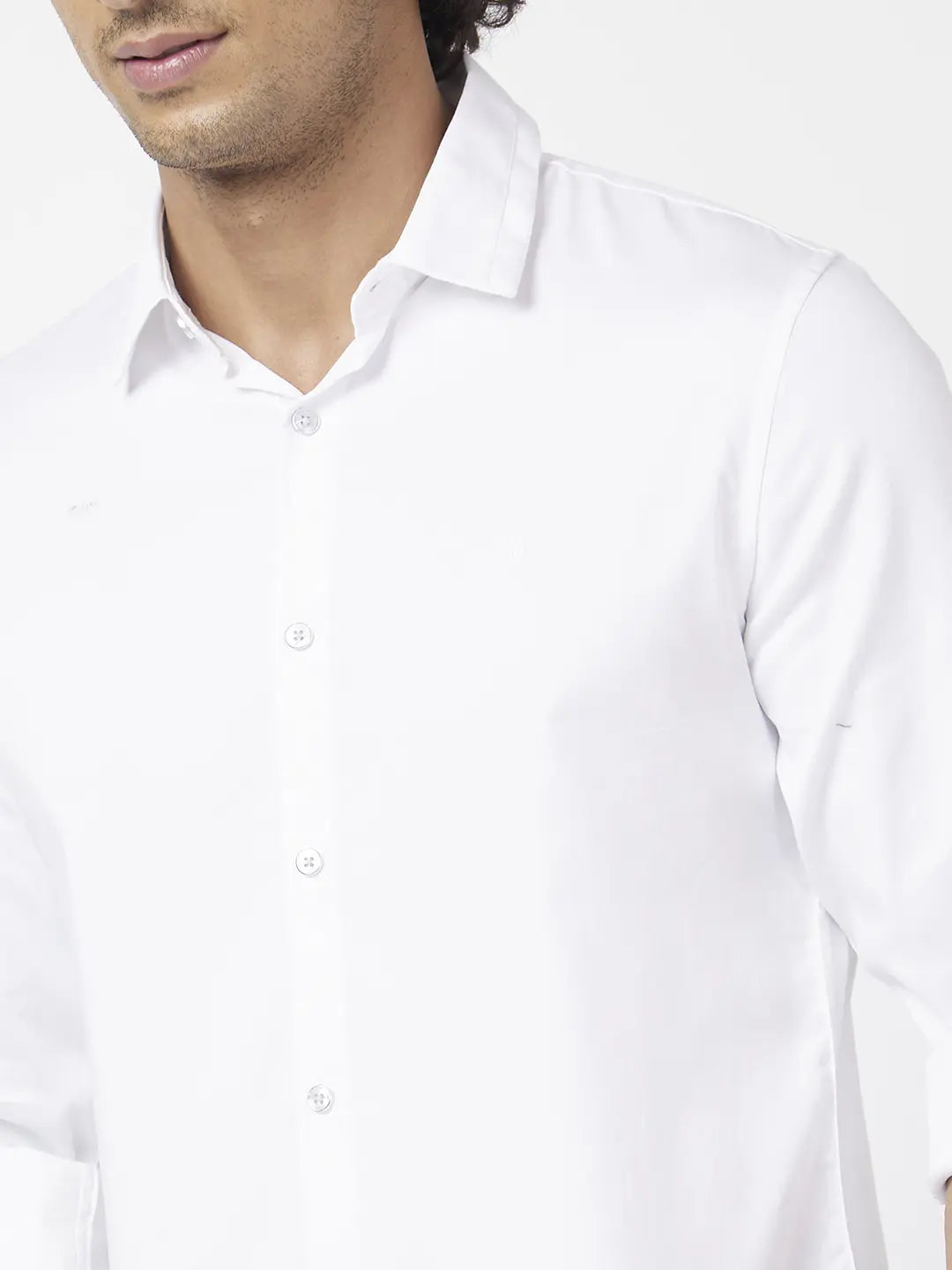 Spykar Men White Dyed Regular Slim Fit Full Sleeve Plain Shirt