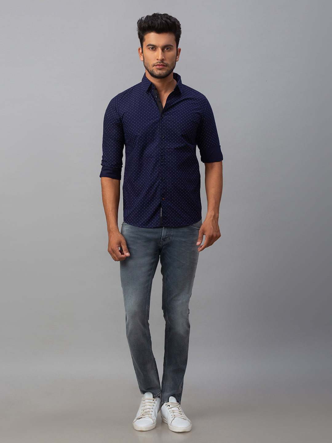 Spykar Men Blue Cotton Slim Fit Shirt