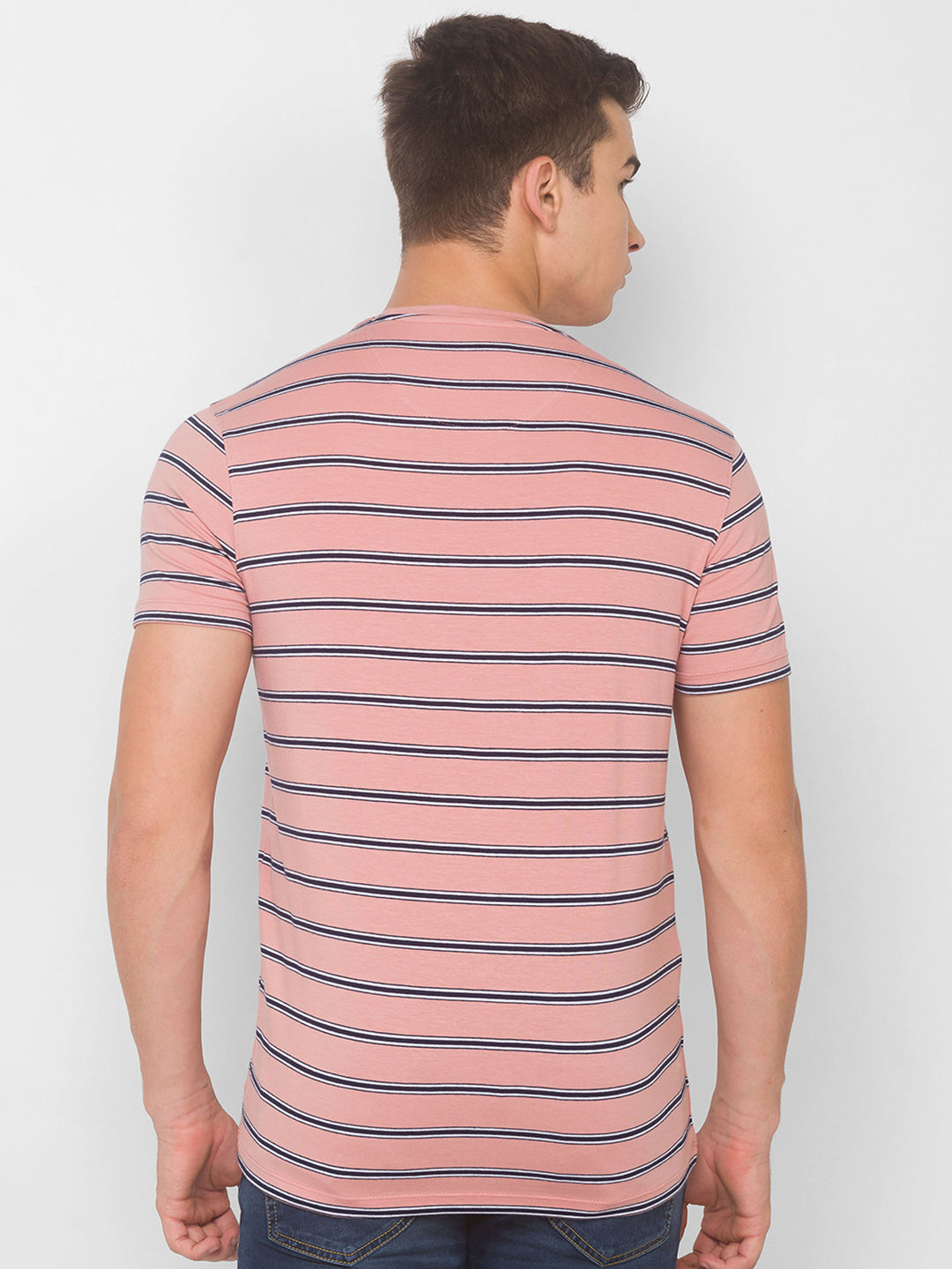 Spykar Men Pink Cotton Slim Fit Round Neck T-Shirt