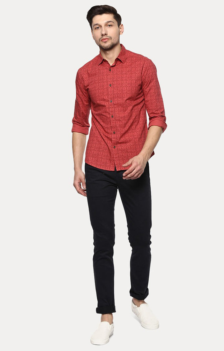 Spykar Men'S Red Cotton Printed Casual Shirts