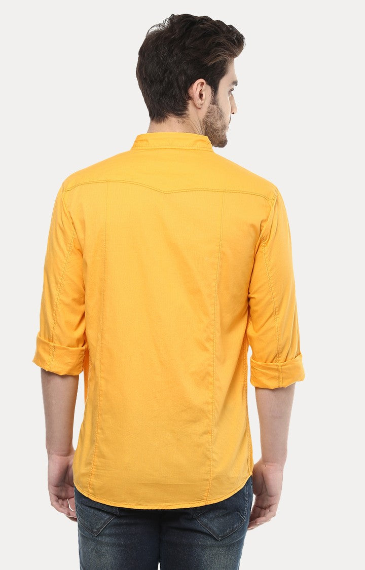 Spykar Men'S Yellow Cotton Solid Casual Shirts