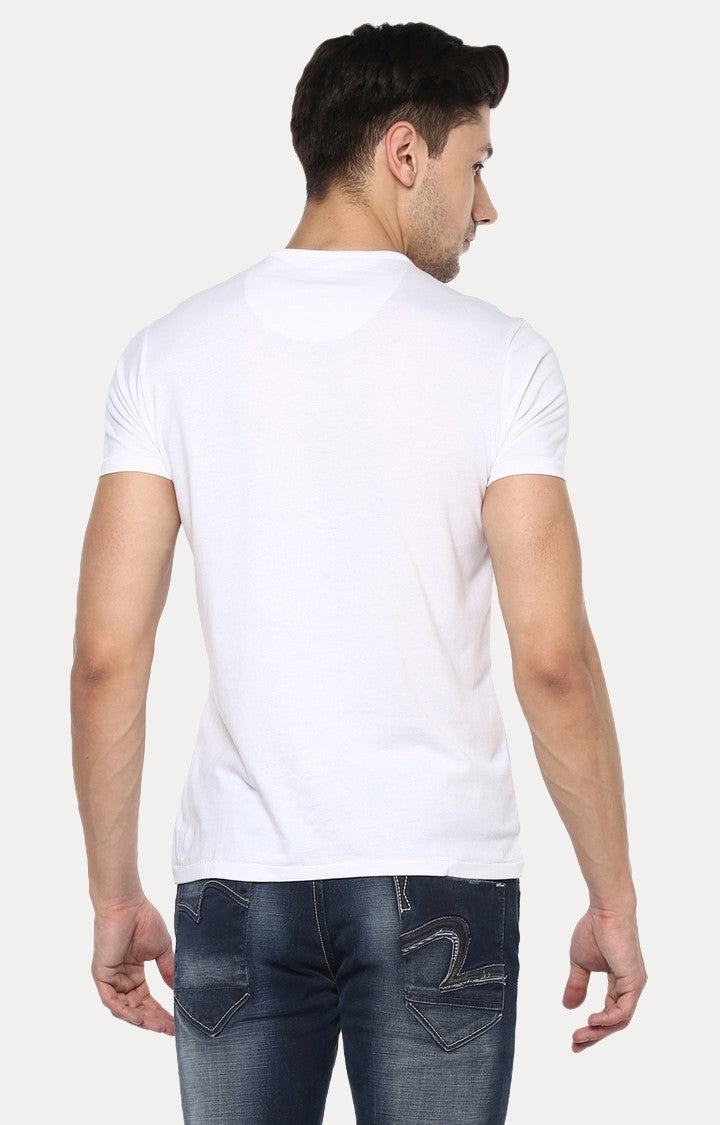 Spykar White Printed Slim Fit Men T-Shirts