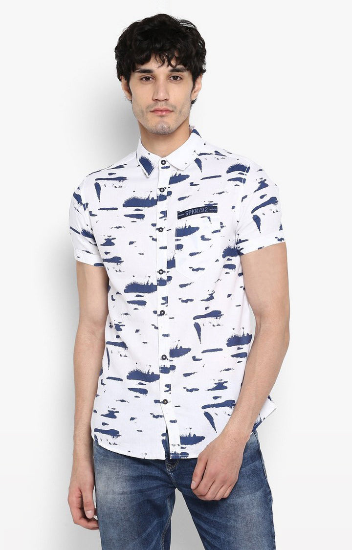 Spykar Men'S White Cotton Printed Casual Shirts