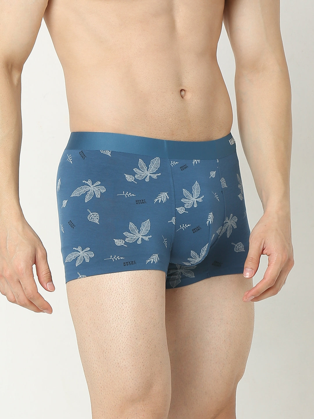 Underjeans By Spykar Men Super Premium Printed Bonded Elastic Teal Blue Trunk