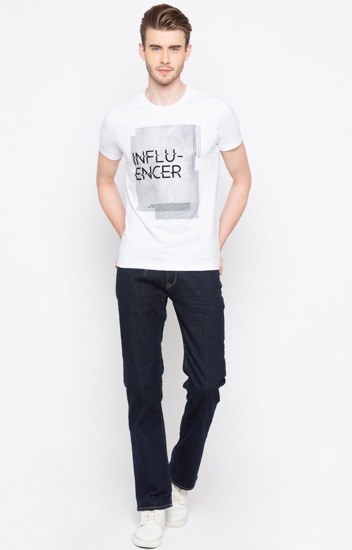 Spykar White Printed Slim Fit Men T-Shirts