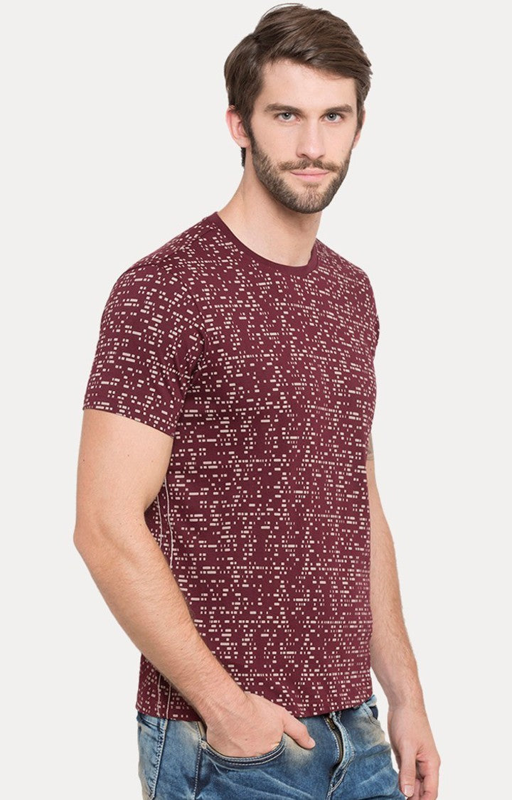 Spykar Red Printed Slim Fit Men T-Shirts