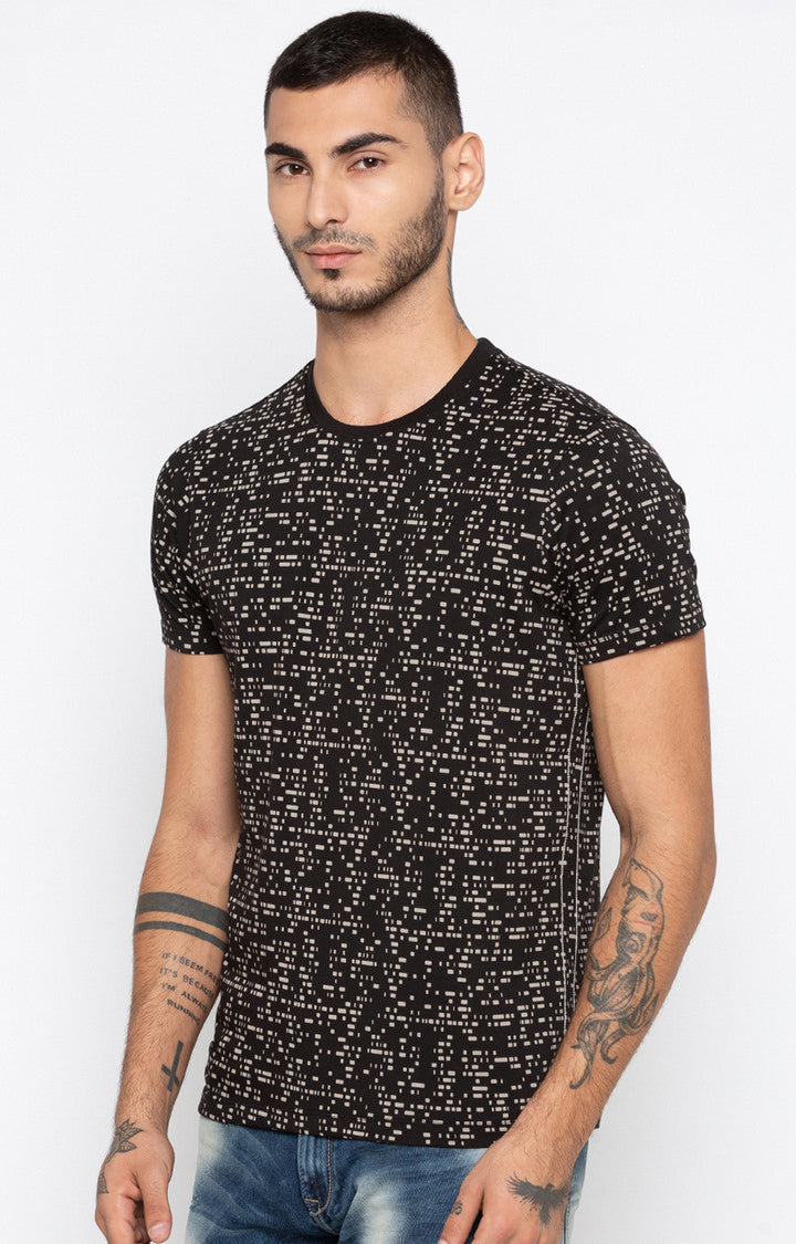 Spykar Black Printed Slim Fit Men T-Shirts