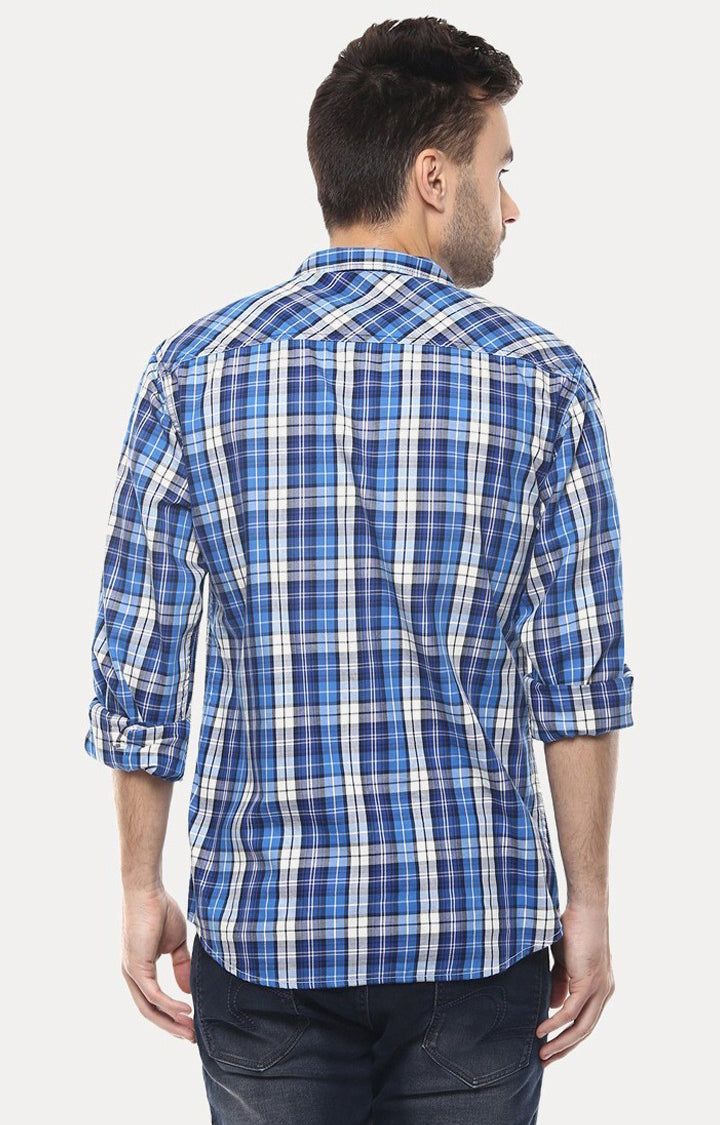 Spykar Men'S Blue Cotton Checked Casual Shirts