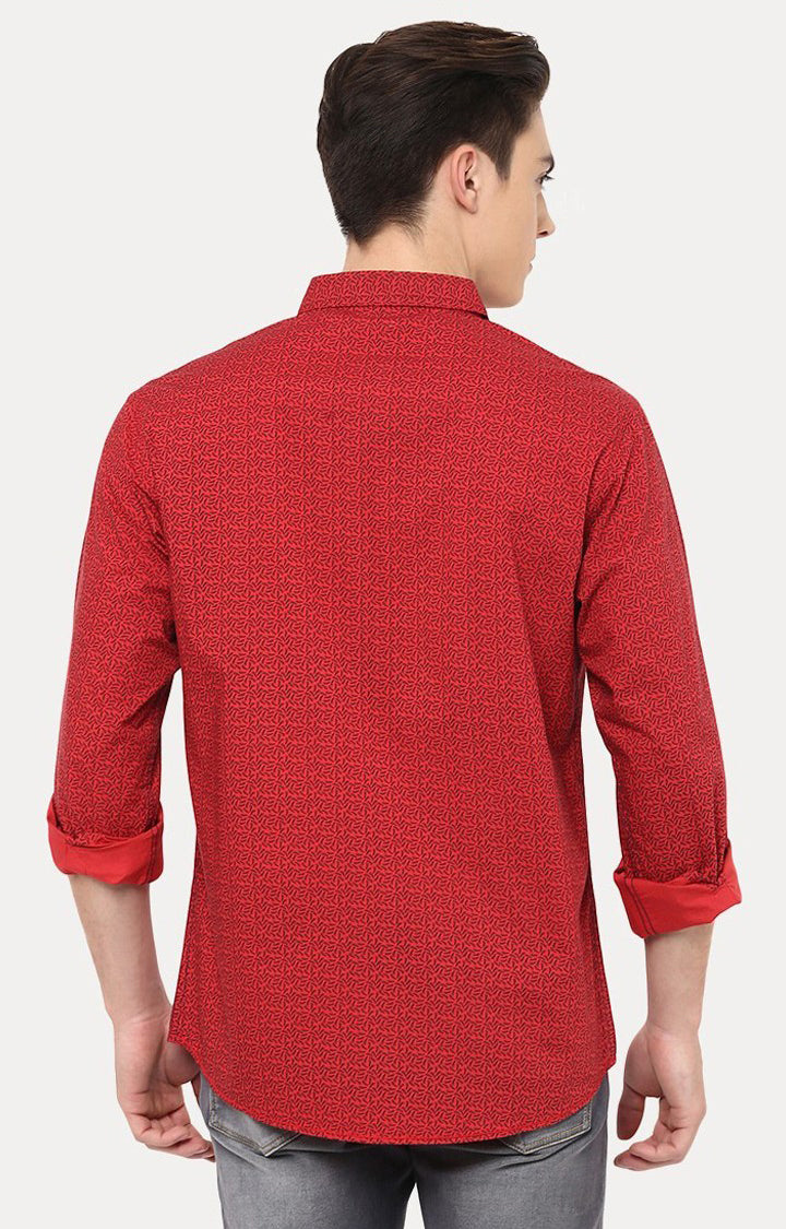 Spykar Men'S Red Cotton Printed Casual Shirts