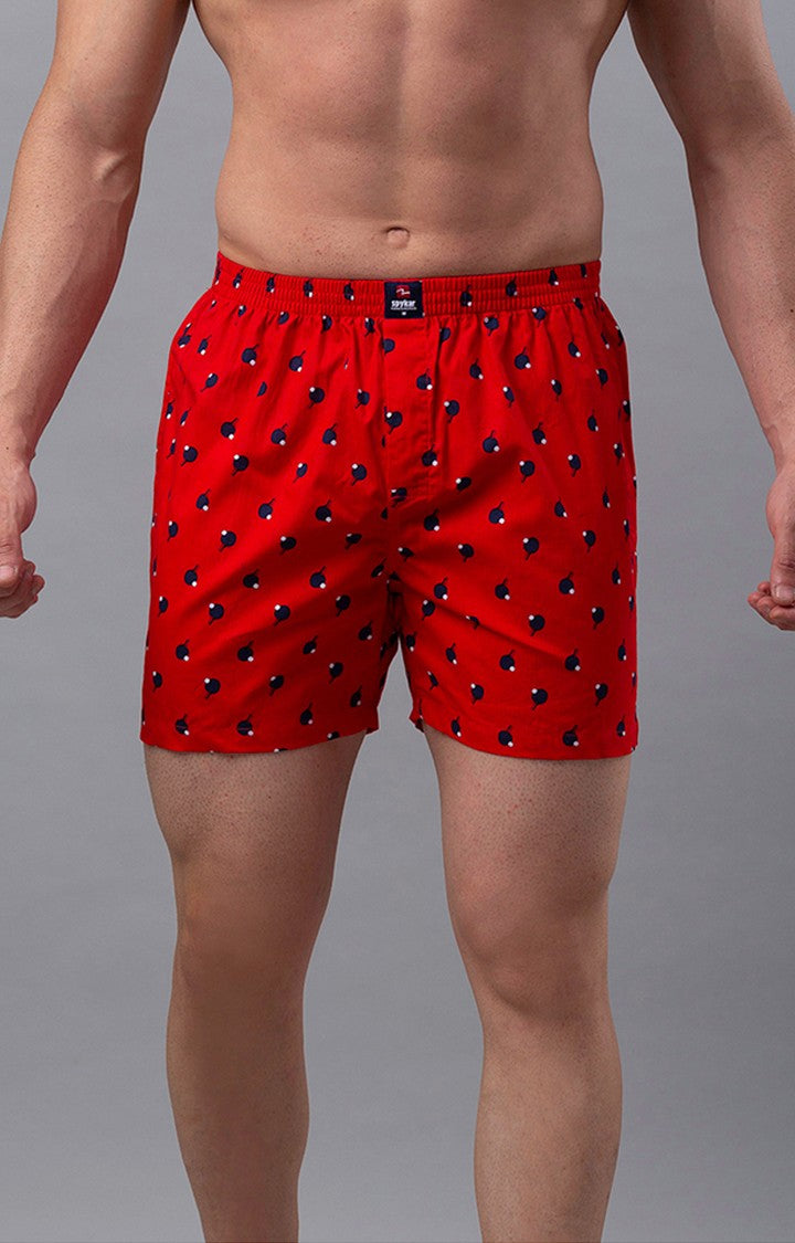 Red Cotton Boxer For Men Premium- Underjeans By Spykar