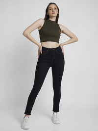 Spykar Women Dark Blue Lycra Skinny Fit Regular Length Clean Look Jeans -(Adora)