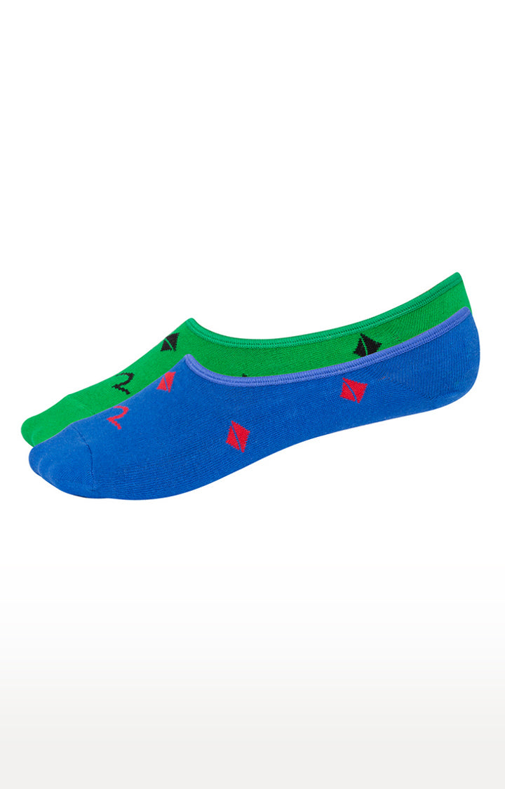 Spykar Green and Blue Printed Ped Socks - Pack Of 2