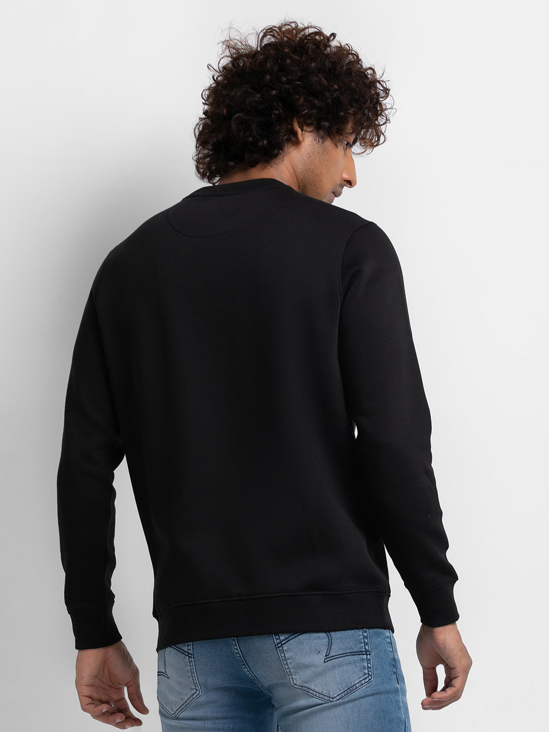Spykar Black Cotton Full Sleeve Round Neck Sweatshirt For Men