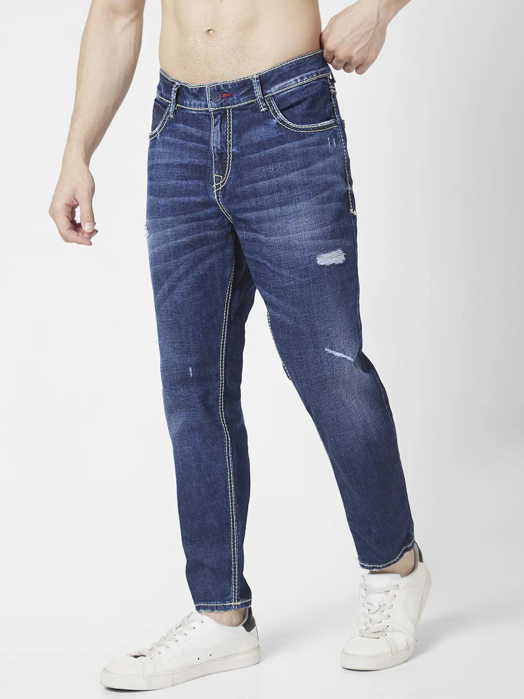 Buy Online|Spykar Mid Rise Comfort Fit Blue Jeans For Men