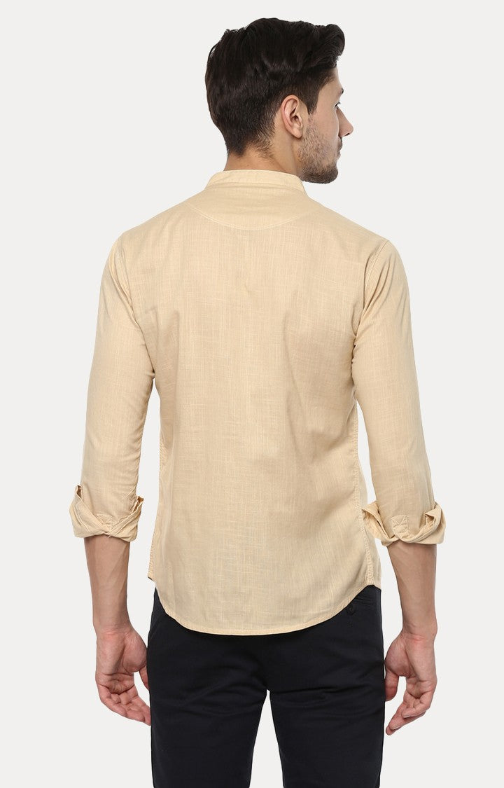 Spykar Men'S Beige Cotton Melange Casual Shirts