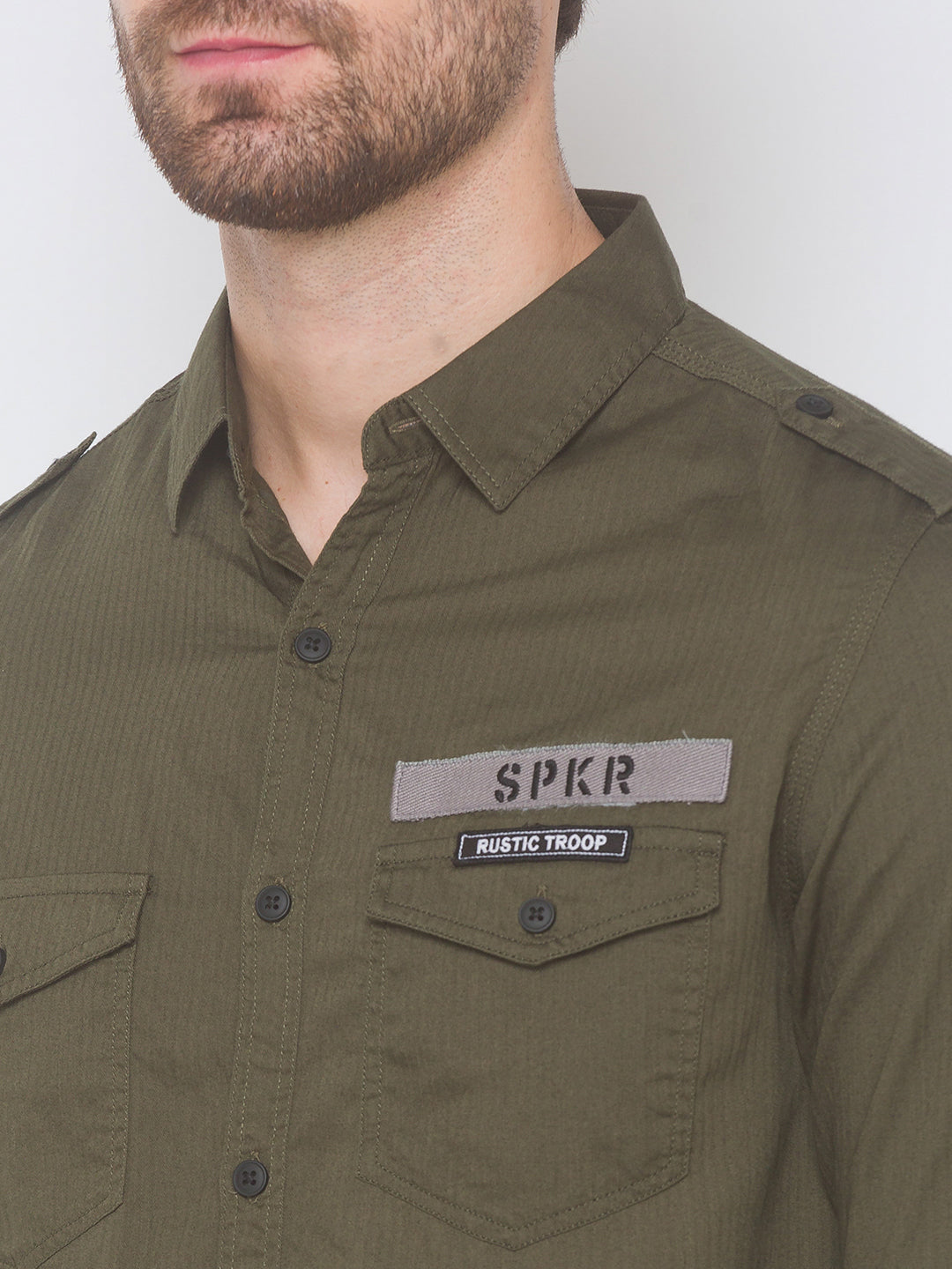 Spykar Men Olive Green Cotton Slim Fit Shirt