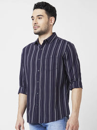 Spykar Men Navy Blue Cotton Slim Fit Full Sleeve Striped Shirt